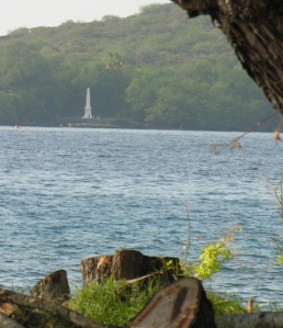 Cook's monument is visible from any point on Kealakekua Bay. 